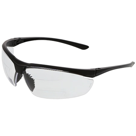 Mcr Safety Reader Safety Glasses, Black Clear Lens, Anti-Scratch Coating, Regular VL23D25